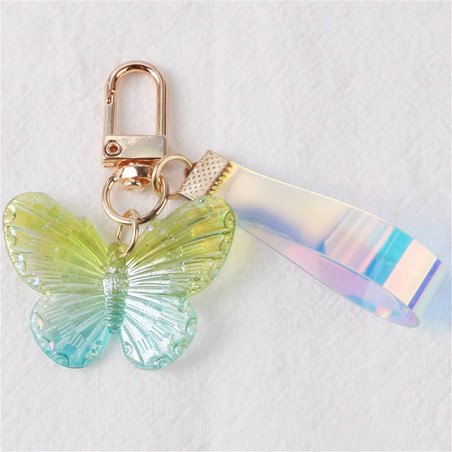 Porte-clés papillon en acrylique avec dragonne - couleur vert