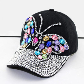 Casquette Papillon en denim colorée à gros papillons - Couleur Noir