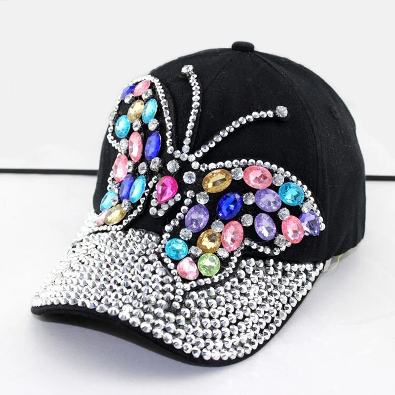 Casquette Papillon en denim colorée à gros papillons - Couleur Noir