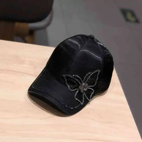 Casquette de baseball avec Grand Papillon Strass - Couleur Noir