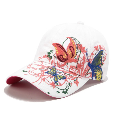 Casquette Papillon avec Broderies et Grand Papillon Brodé - Couleur Blanc