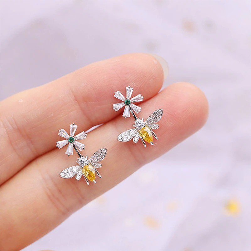 boucles d'oreilles mignonnes et élégantes en forme d'abeille plaqué argent