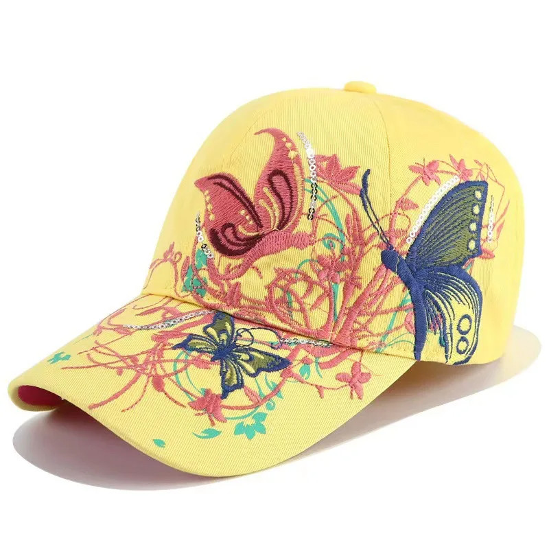 Casquette Papillon avec Broderies et Grand Papillon Brodé - Couleur Jaune