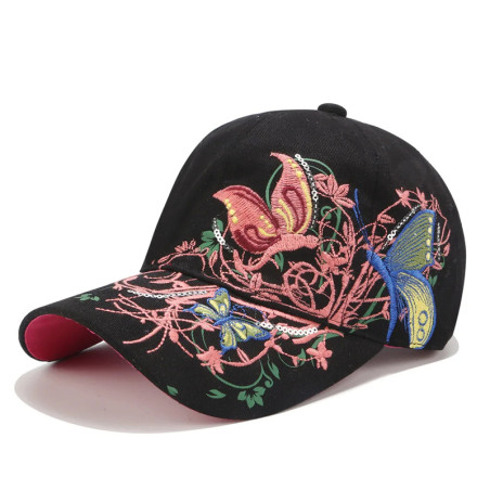 Casquette Papillon avec Broderies et Grand Papillon Brodé - Couleur Noir