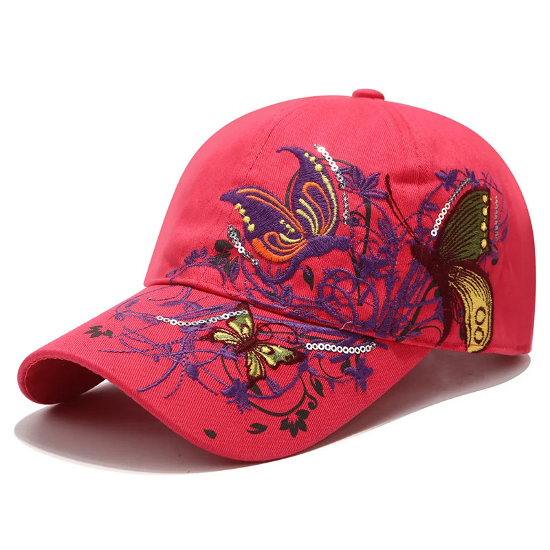 Casquette Papillon avec Broderies et Grand Papillon Brodé - Couleur Rouge