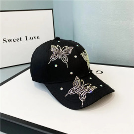 Casquette avec Grand Papillon Strass et Cristaux - Couleur noir