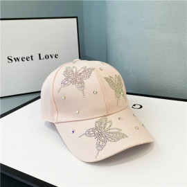 Casquette avec Grand Papillon Strass et Cristaux - Couleur Rose