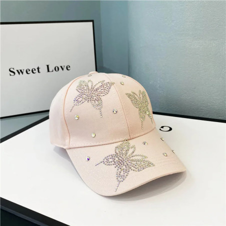 Casquette avec Grand Papillon Strass et Cristaux - Couleur Rose