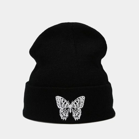 Bonnet Papillon avec Grande Broderie Papillon - Couleur Noir