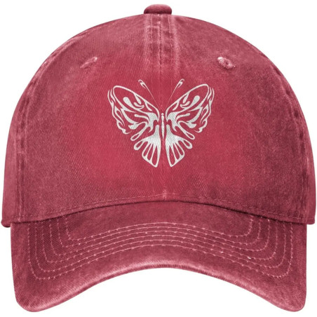 Casquette Papillon en Denim délavé pour hommes - Couleur Rouge