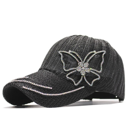 Casquette Papillon en laine avec Grand Papillon Strass - Couleur Noir
