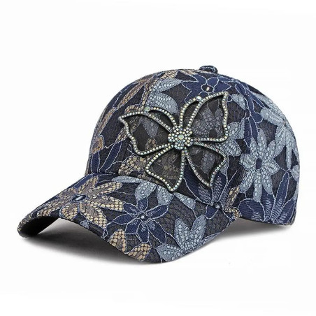 Casquette Papillonl brodée de Fleurs et de Papillons en dentelle et Stra - Couleur