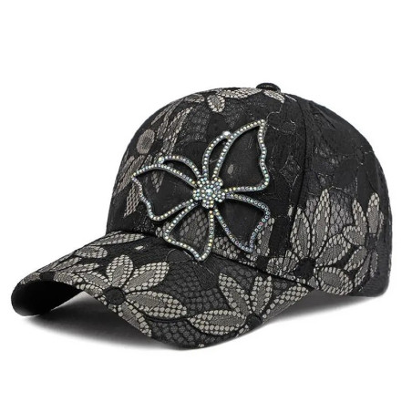 Casquette Papillonl brodée de Fleurs et de Papillons en dentelle et Strass