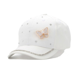 Casquette Papillon avec strass et Papillon Coquillage - Couleur Blanc