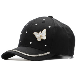 Casquette Papillon avec strass et Papillon Coquillage - Couleur Noir