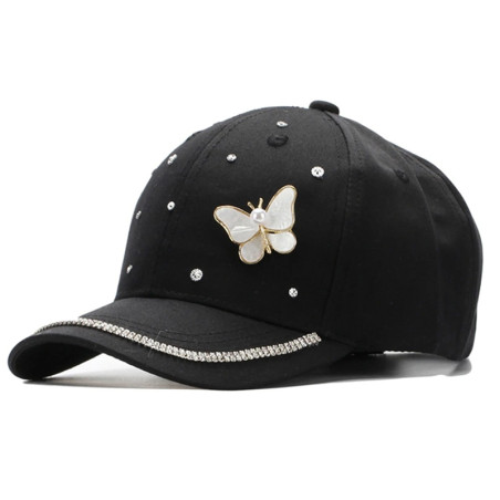 Casquette Papillon avec strass et Papillon Coquillage - Couleur Noir
