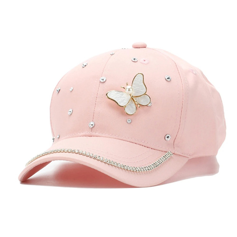 Casquette Papillon avec strass et Papillon Coquillage - Couleur Rose