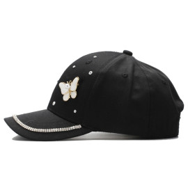 Vue Face Casquette Papillon avec strass et Papillon Coquillage - 7 couleurs au choix