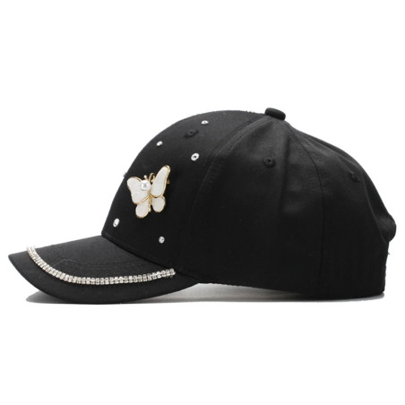 Vue Face Casquette Papillon avec strass et Papillon Coquillage - 7 couleurs au choix