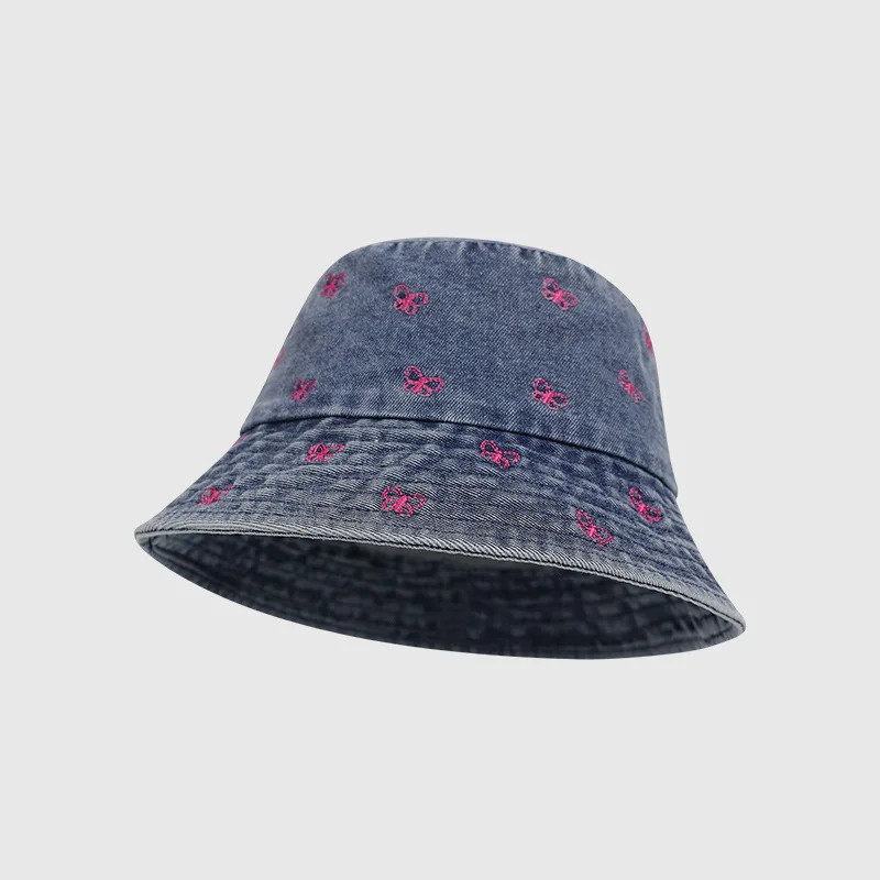 Bob Papillon en Denim avec Papillons Brodés - Couleur Bleu