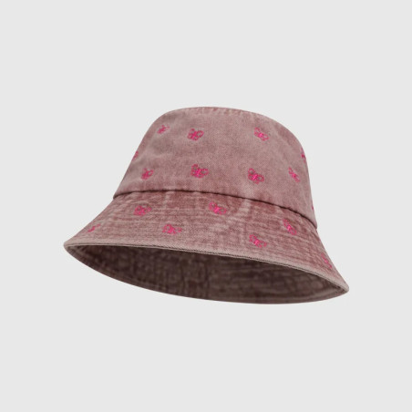 Bob Papillon en Denim avec Papillons Brodés - Couleur Rose