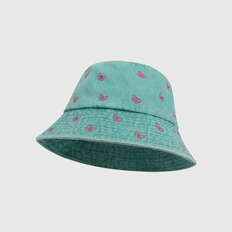 Bob Papillon en Denim avec Papillons Brodés - Couleur Vert