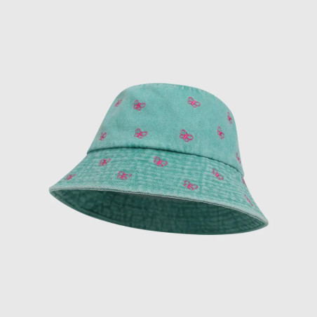 Bob Papillon en Denim avec Papillons Brodés - Couleur Vert