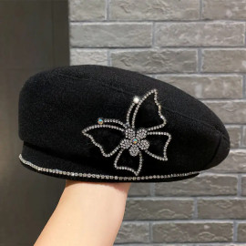 Casquette en laine Papillon de Strass - Couleur Noir