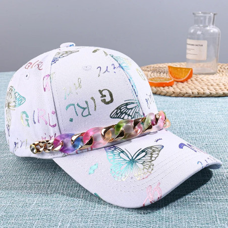 Casquette Papillon Graffitis Papillons Colorés et Chaîne - Couleur Blanc