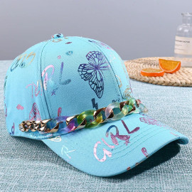 Casquette Papillon Graffitis Papillons Colorés et Chaîne - Couleur Bleu