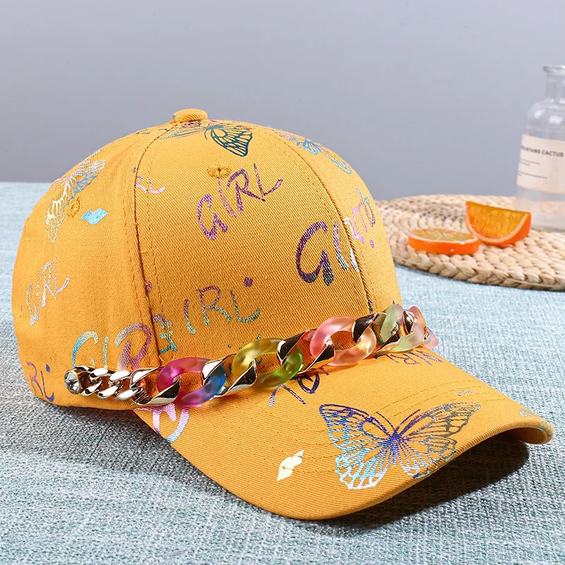 Casquette Papillon Graffitis Papillons Colorés et Chaîne - Couleur Jaune