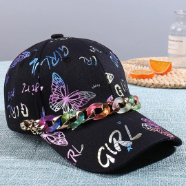Casquette Papillon Graffitis Papillons Colorés et Chaîne - Couleur Noir