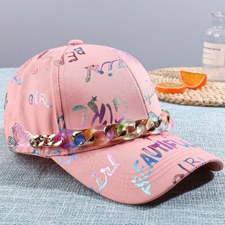 Casquette Papillon Graffitis Papillons Colorés et Chaîne - Couleur Rose