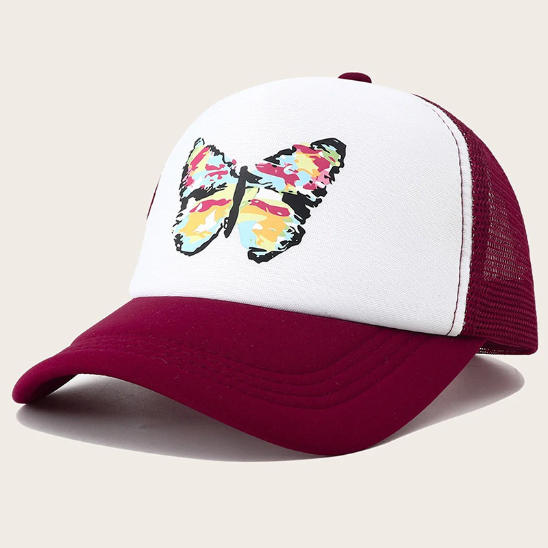 Casquette de baseball Grand Papillon Coloré en maille respirante - Couleur Rouge