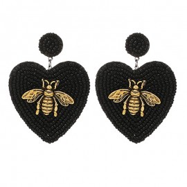 boucles d'oreilles longues abeille vintage couleur noir