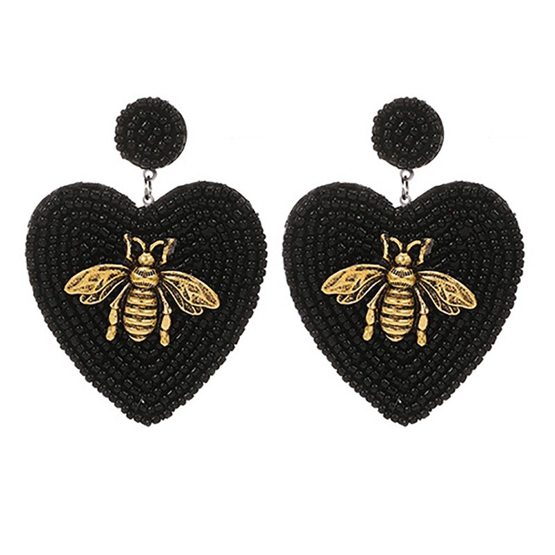 boucles d'oreilles longues abeille vintage couleur noir