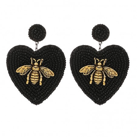 boucles d'oreilles longues abeille vintage couleur noir