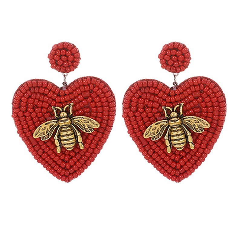 boucles d'oreilles longues abeille vintage couleur rouge