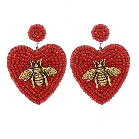 boucles d'oreilles longues abeille vintage couleur rouge