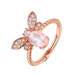 bague en cristal jaune abeille anneau or rose