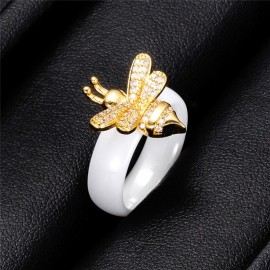magnifique bague en cristal abeille en céramique blanche