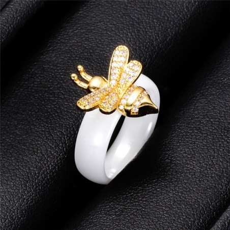 magnifique bague en cristal abeille en céramique blanche