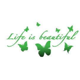 Autocollant Papillon Vinyle "La vie est belle\" Papillons Volants Vert