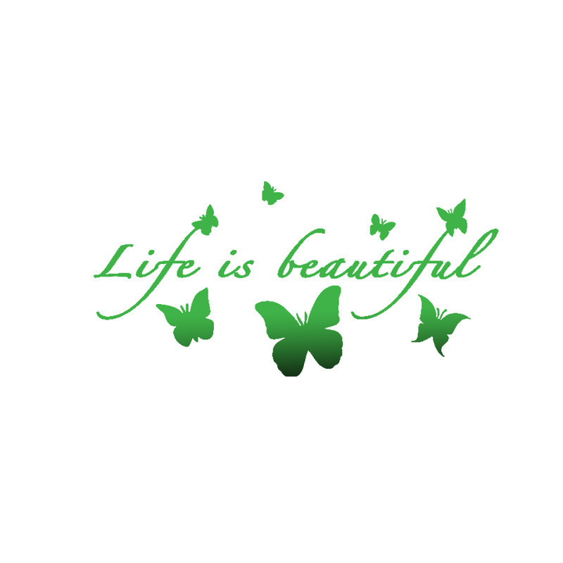 Autocollant Papillon Vinyle "La vie est belle\" Papillons Volants Vert