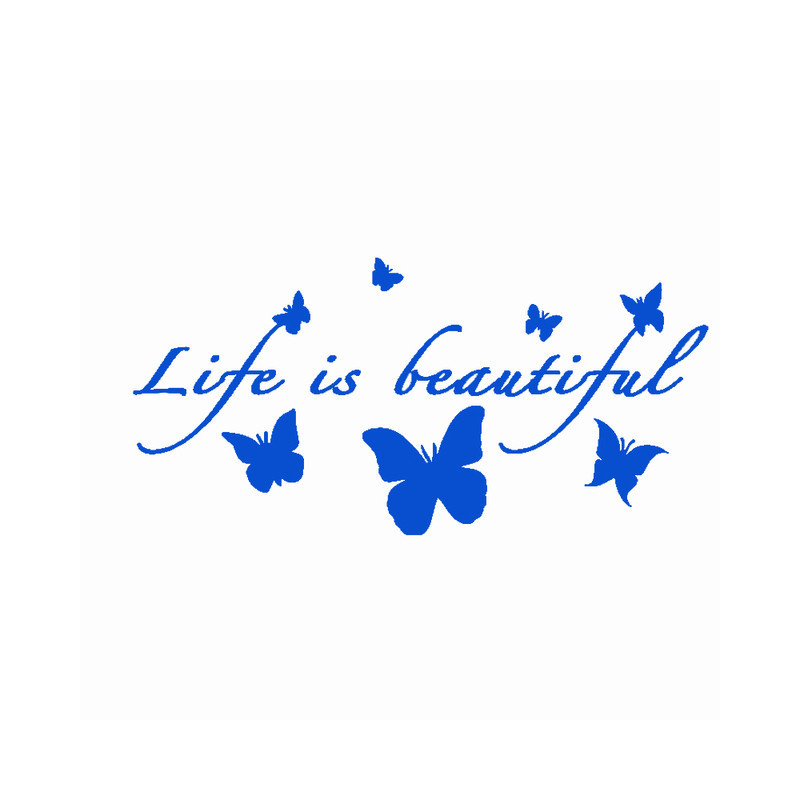 Autocollant Papillon Vinyle "La vie est belle\" Papillons Volants Bleu