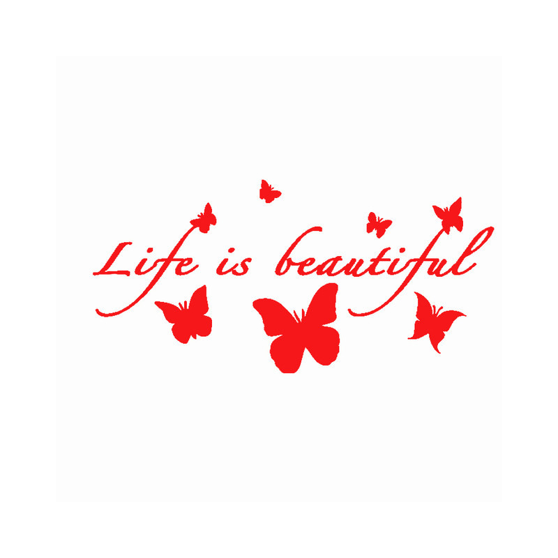 Autocollant Papillon Vinyle "La vie est belle\" Papillons Volants Rouge