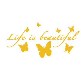 Autocollant Papillon Vinyle "La vie est belle\" Papillons Volants Jaune