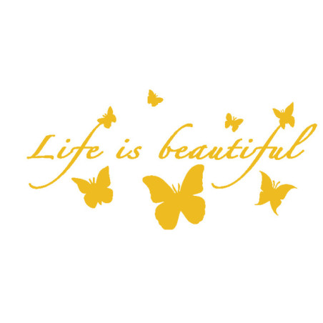 Autocollant Papillon Vinyle "La vie est belle\" Papillons Volants Jaune