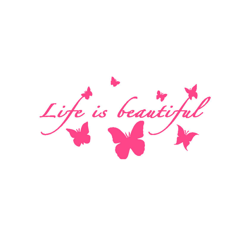 Autocollant Papillon Vinyle "La vie est belle\" Papillons Volants Rose