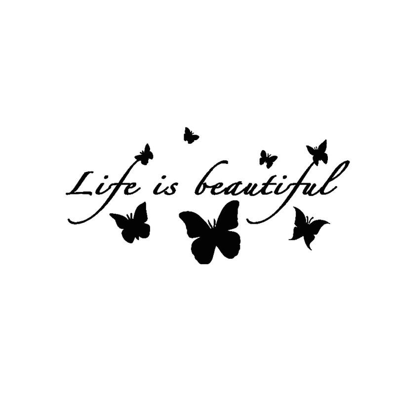 Autocollant Papillon Vinyle "La vie est belle\" Papillons Volants Noir